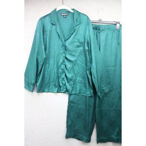 INC-International Concepts Emerald Green Satin Pajama Set-Size Medium-Wide Leg